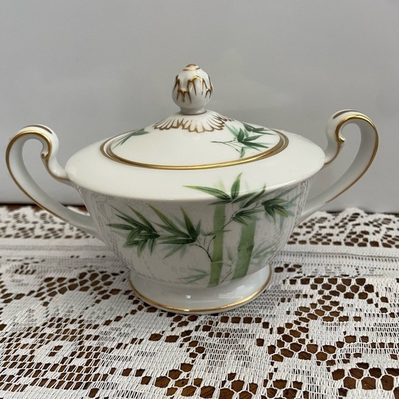 Noritake 1538G (1947-49) Toki Kaisha, Green Bamboo milk / creamer and sugar pot - Picture 2 of 4